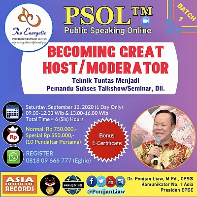 Public Speaking Online Dr. Ponijan Liaw, M.Pd., CPS® BECOMING HOST/MODERATOR